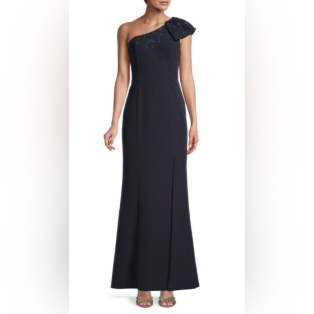 AIDAN MATTOX Navy Blue One-Shoulder Beaded Gown Size 20 & 18 NWT